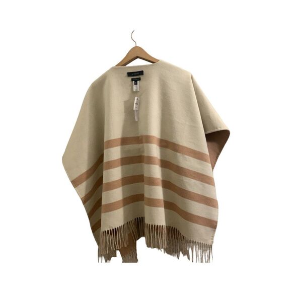 Talbots Neutral Beige Reversible Doubleface Face Wool Wrap Ruana - Picture 3 of 6